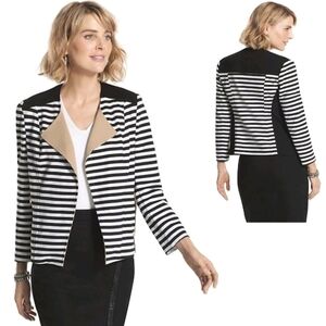 Chico's Black and White Striped Blazer with Tan Accents